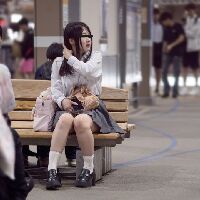 Street snap 011 駅のベンチに座っているシチュエーション限定顔モザ無