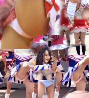 バトントワラーの可愛い白アンスコちょっとだけセクシー系の振り付け美人チアー美脚な美女お姉さん